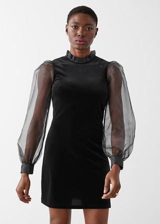 & Other Stories + Organza Sleeve Velvet Mini Dress