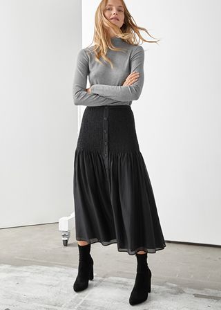 & Other Stories + Smocked Buttoned Midi Skirt