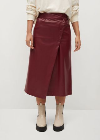Violeta + Buttons Faux Leather Skirt