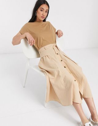ASOS + Belted Button Down Midi Skirt