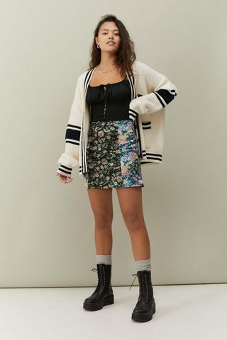 Urban Outfitters + Floral Satin Spliced Mini Skirt