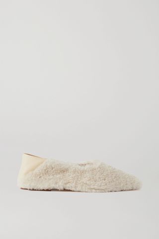 Porte & Paire + Shearling and Leather Collapsible-Heel Loafers