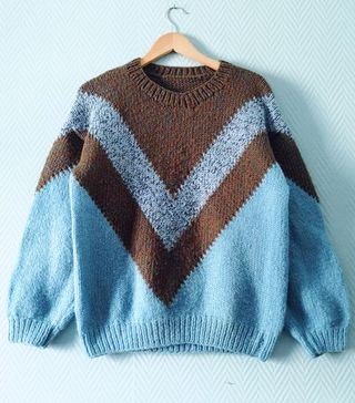 Vintage + Blue and Brown Color Block Sweater