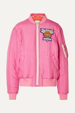 Gucci + Appliquéd Satin-Shell Bomber Jacket