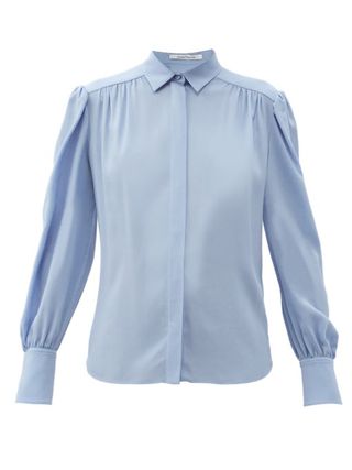 Another Tomorrow + Gathered-Shoulder Crepe Blouse