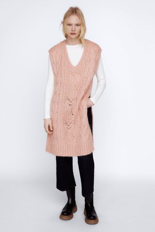 Zara + Long Cable-Knit Vest