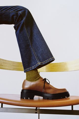Zara + Lace-Up Low Heel Leather Shoes