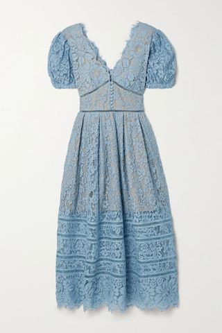Self-Portrait + Crochet-Trimmed Cotton-Blend Corded Lace Midi Dress