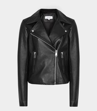 Reiss + Geo Black Leather Biker Jacket