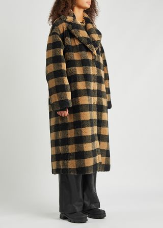 Stand Studio + Maria Checked Faux Shearling Coat