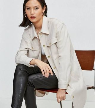 Karen Millen + Wool Blend Longline Shirt Coat