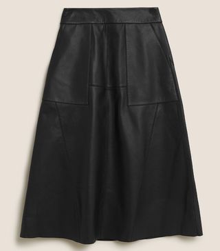 Autograph + Leather Midi A-Line Skirt