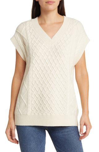 Madewell + Cable Knit Wool Blend V-Neck Sweater Vest