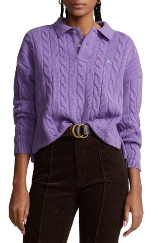 Polo Ralph Lauren + Wool 
Cashmere Crop Cable Polo Sweater