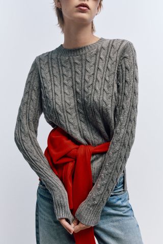 Zara + Wool Blend Cable-Knit Sweater