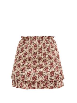 Sir + Floré Floral-Jacquard Shirred Cotton-Blend Skirt