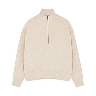 Vince + Oatmeal Half-Zip Cotton-Blend Sweatshirt
