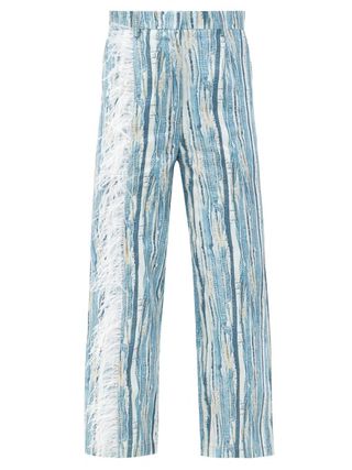 Thebe Magugu + Feather-Trimmed Shredded Denim-Print Cotton Jeans