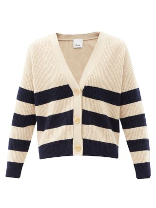 Allude + Striped Wool-Blend Cardigan