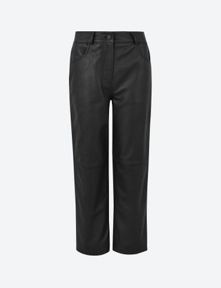 Marks and Spencer + Leather Straight Leg Cropped Trousers
