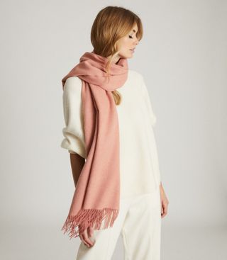 Reiss + Jen Pink Wool Cashmere Blend Oversized Scarf