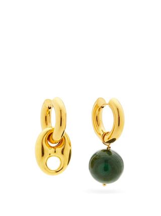 Timeless Pearly + Mismatched Malachite & 24kt Gold-Plated Earrings