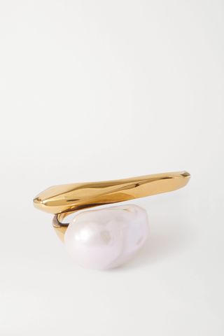 Alexander McQueen + Gold-Tone Faux Pearl Two-Finger Ring