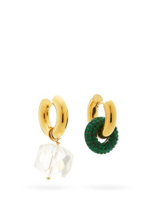 Timeless Pearly + Mismatched Crystal & 24kt Gold-Plated Earrings