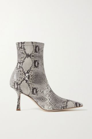 A.W.A.K.E. Mode + Agnes Coated Snake-Effect Faux Suede Ankle Boots
