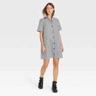 Who What Wear x Target + Short Sleeve Button-Up Trapeze Dress