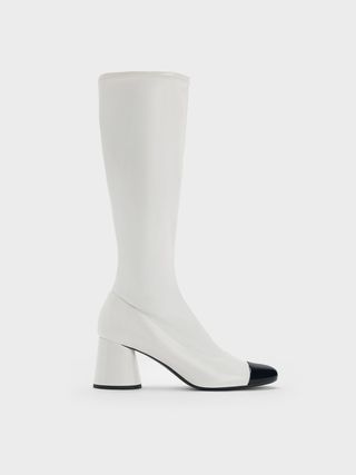 Charles & Keith + White Coco Two-Tone Knee-High Boots