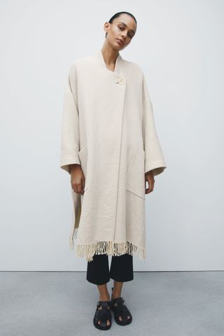 Zara + Wool Blend Cape Coat