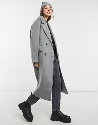 ASOS Design + Oversized Brushed Coat in Grey