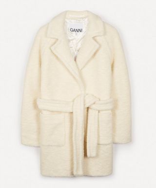 Ganni + Bouclé Wool-Blend Belted Coat