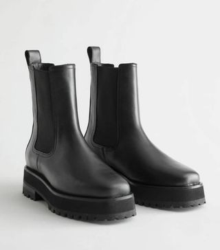 & Other Stories + Squared Toe Leather Chelsea Boots