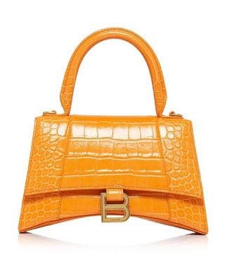 Balenciaga + Hourglass Mini Croc-Effect Leather Bag