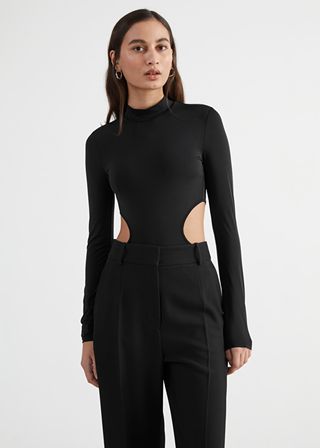 & Other Stories + Fitted Mock Neck Cut Out Bodysuit