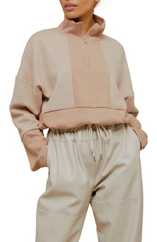Topshop + Fleece Panel Mock Neck Sweatshirt