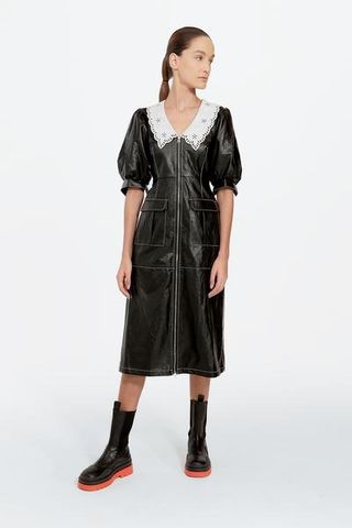 Simonett + Patent Leather Dress With Lace Collar
