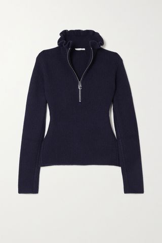 Chloé + Ruffled Ribbed Wool and Cashmere-Blend Sweater