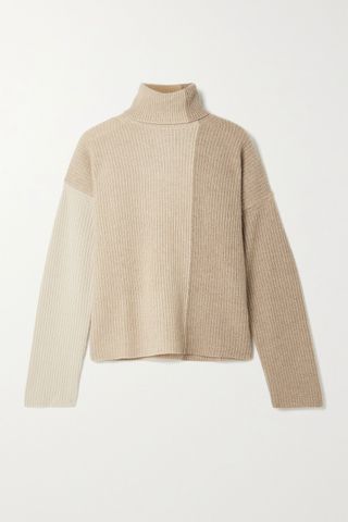 La Ligne + Color-Block Ribbed Cashmere Turtleneck Sweater