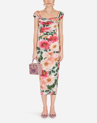 Dolce & Gabbana + Camellia-Print Viscose Jersey Midi Dress