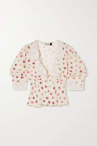 Rixo + Amanda Cropped Lace-Trimmed Floral-Print Crepe De Chine Blouse