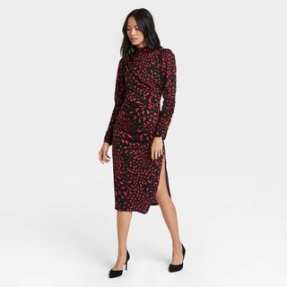 Who What Wear x Target + Floral Print Puff Long Sleeve Dress