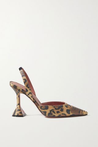 Amina Muaddi + Holli Leopard-Print Satin Slingback Pumps