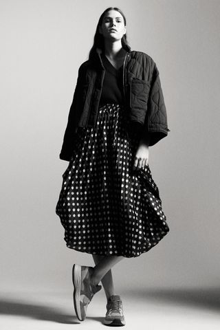 Zara + Polka Dot Pleated Skirt
