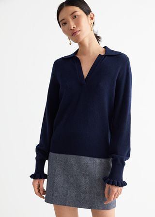 & Other Stories + Ruffled Wool Knit Polo Sweater
