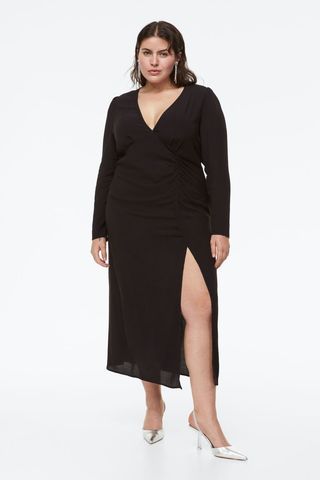 H&M + Puff-Sleeved Crêped Dress