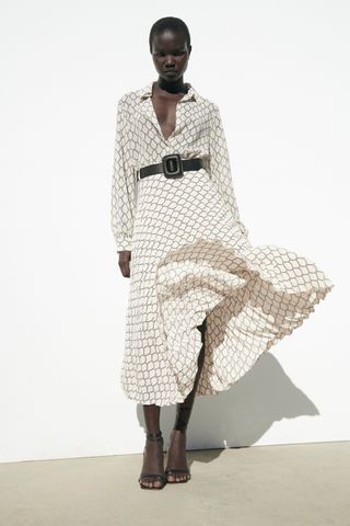 Zara + Belted Printed Pleated Skirt