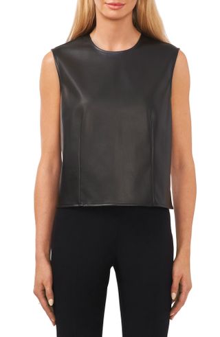 Halogen + Sleeveless Faux Leather Top